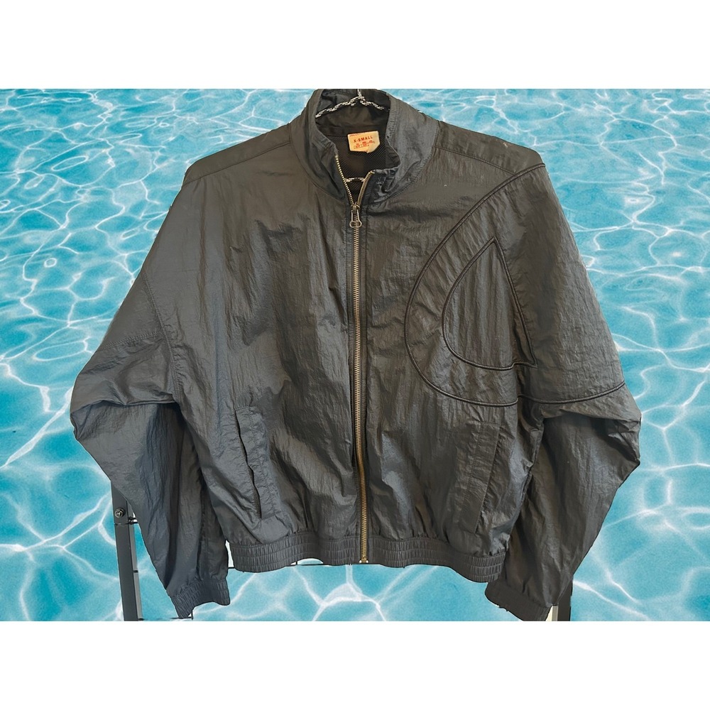 Champion Track Jacket Full‎ Zip Black Nylon Athletic Sportswear Size XS